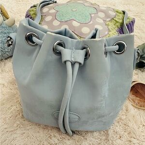 Light Blue Drawstring Bucket Bag